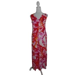 Belle by Kim Gravel Women's XXS Red Pink Floral Sleeveless Stretchy V-Neck Maxi